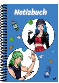 Vorderes Coverbild A 5 Notizbuch Manga Quinn und Enora, blau, liniert