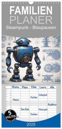 Vorderes Coverbild Familienplaner 2025 - Steampunk - Blaupausen mit 5 Spalten (Wandkalender, 21 x 45 cm) CALVENDO