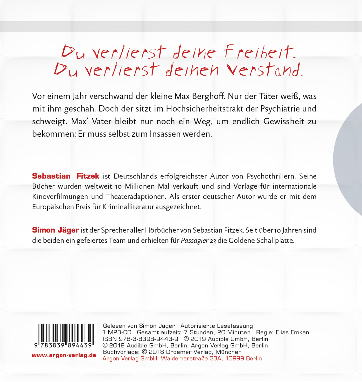 Rückseitencover Der Insasse