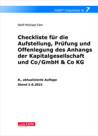 Vorderes Coverbild Checkliste 7 für die Aufstellung, Prüfung und Offenlegung des Anhangs der Kapitalgesellschaft und Co/GmbH & Co KG