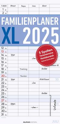 Vorderes Coverbild Alpha Edition - Familienplaner XL 2025 Familienkalender, 22x45cm, Kalender mit 5 Spalten, viel Platz für Notizen, Offset-Papier, deutsches Kalendarium und Ferientermine DE/AT/CH