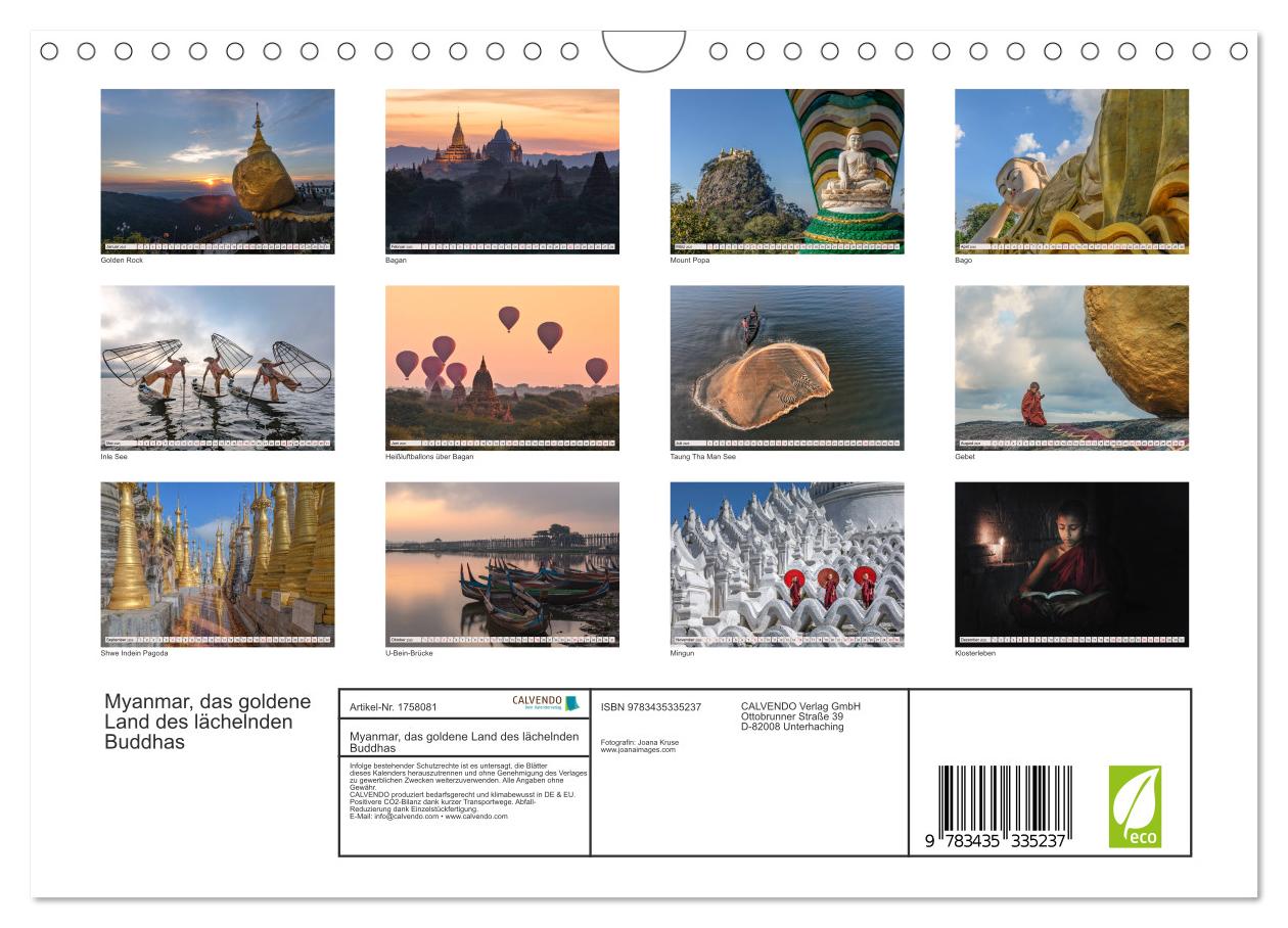 Beispielinhalt (Bild) Myanmar, das goldene Land des lächelnden Buddhas (Wandkalender 2025 DIN A4 quer), CALVENDO Monatskalender