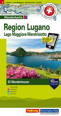Vorderes Coverbild Kümmerly+Frey Wandertourenkarte 8 Region Lugano 1:50.000