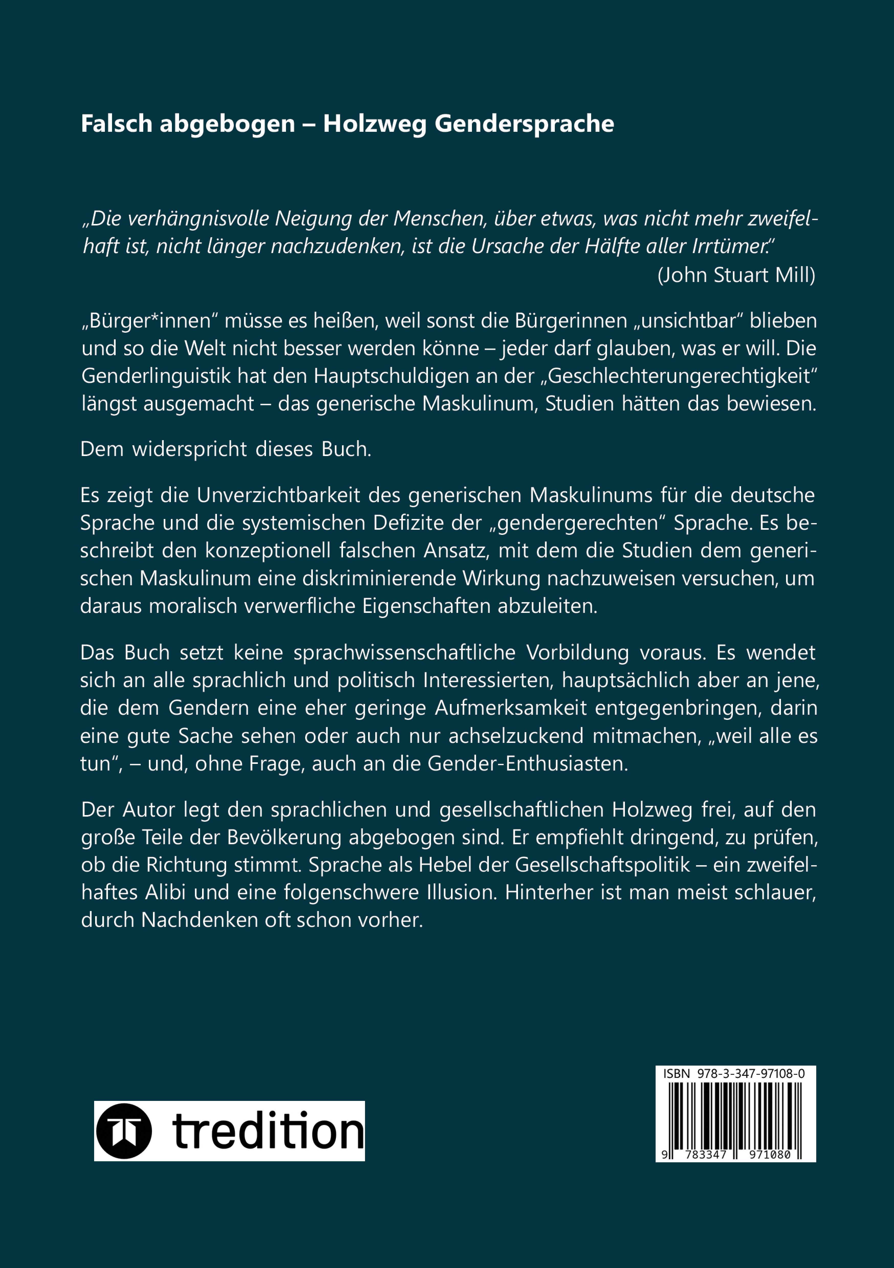 Rückseitencover Falsch abgebogen - Holzweg Gendersprache
