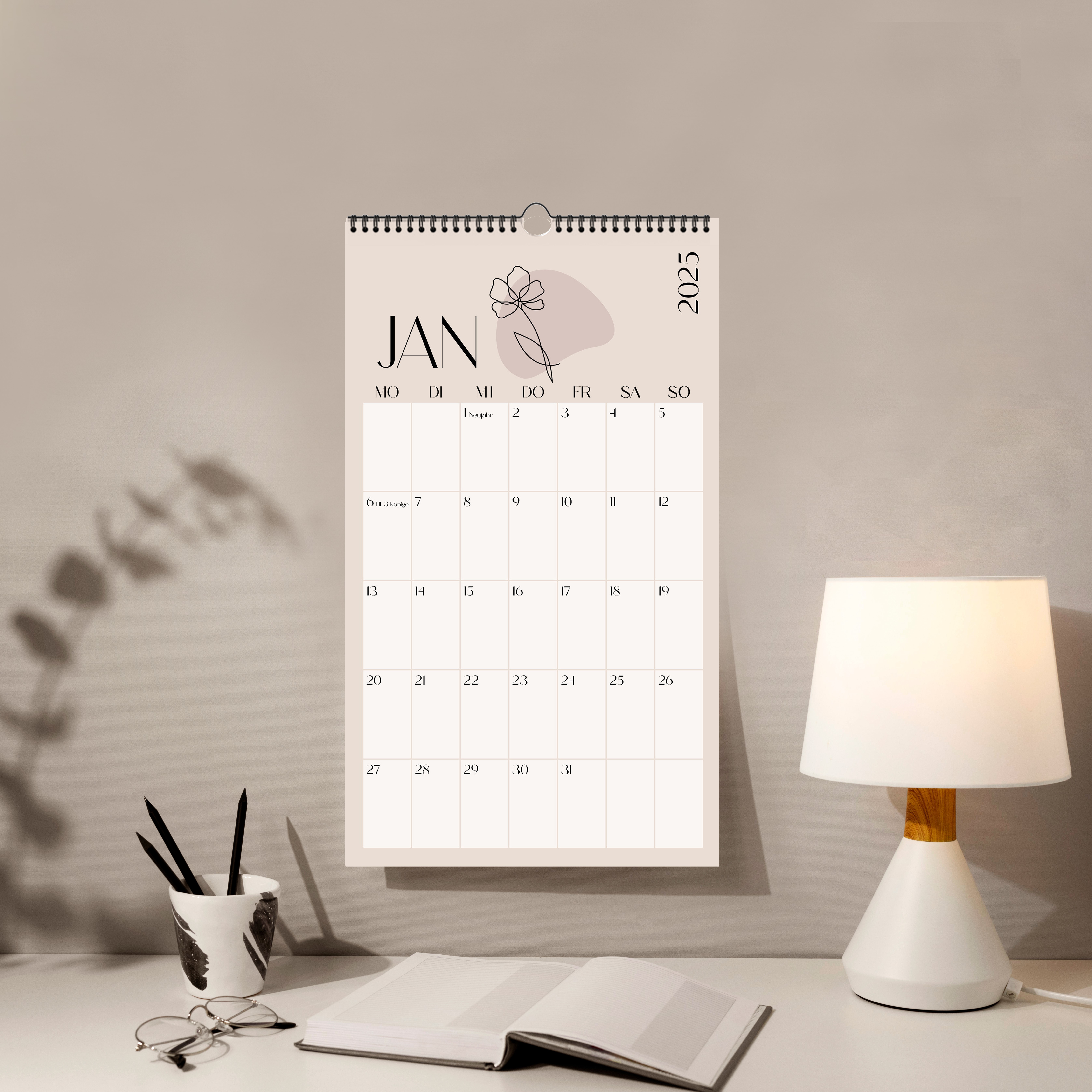 Beispielinhalt (Bild) Boho Style Lineart Wandkalender 2025