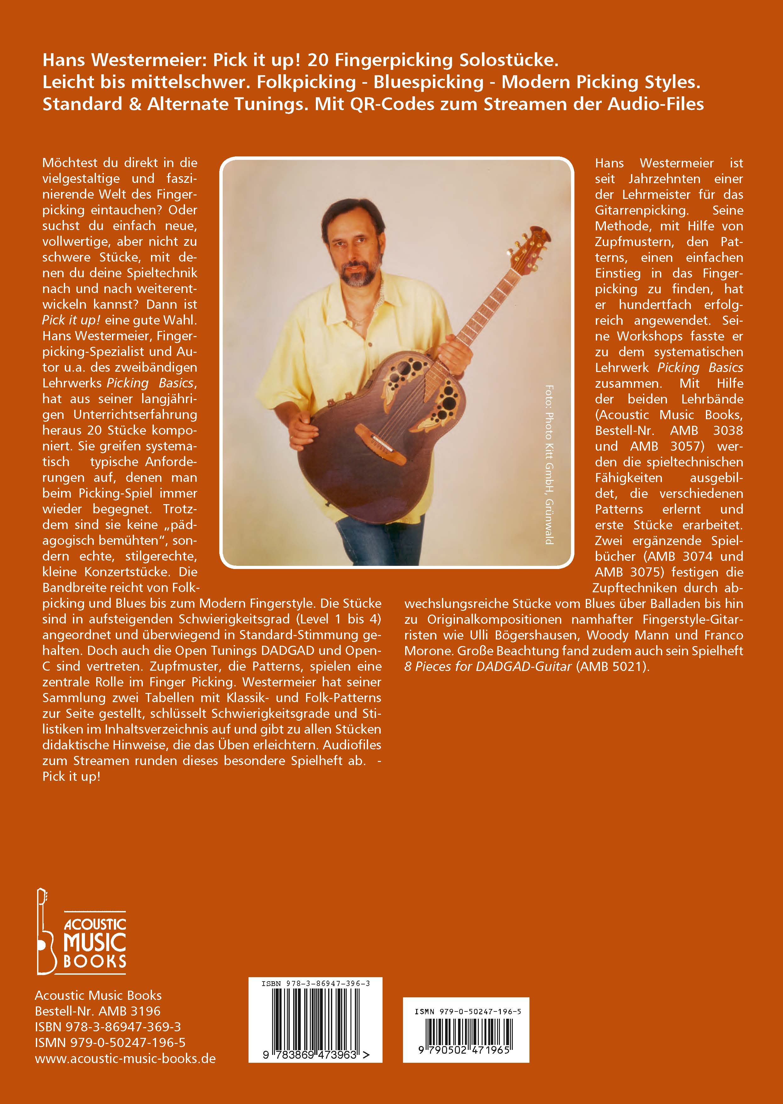 Rückseitencover Pick it up! 20 Fingerpicking Solostücke. Leicht bis mittelschwer.