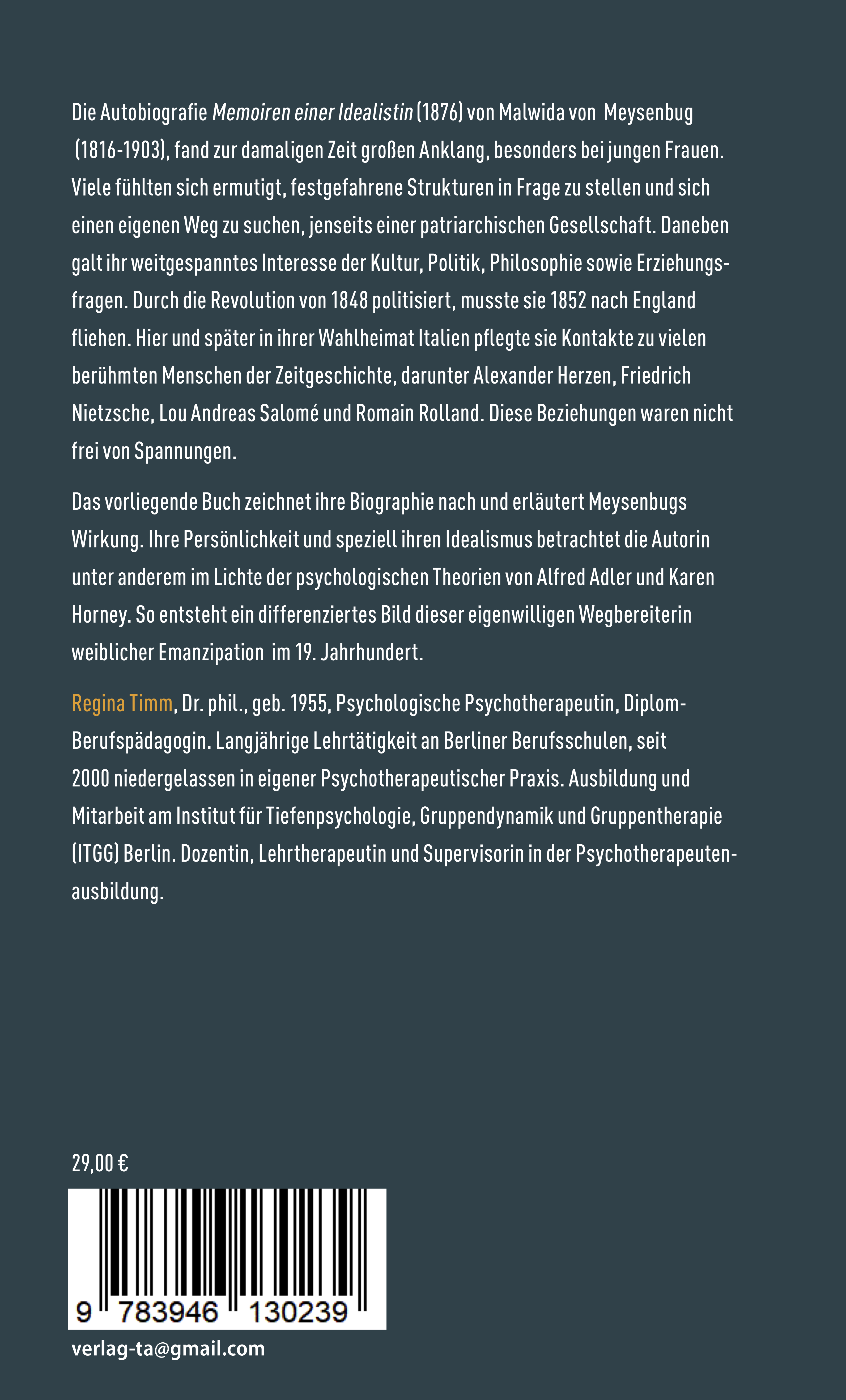 Rückseitencover Malwida von Meysenbug - Wegbereiterin der Emanzipation im 19. Jahrhundert