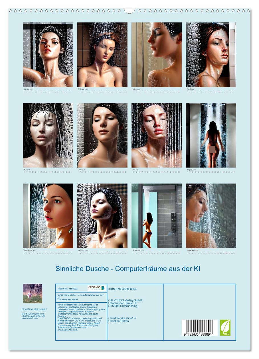 Beispielinhalt (Bild) Sinnliche Dusche - Computerträume aus der KI (hochwertiger Premium Wandkalender 2025 DIN A2 hoch), Kunstdruck in Hochglanz