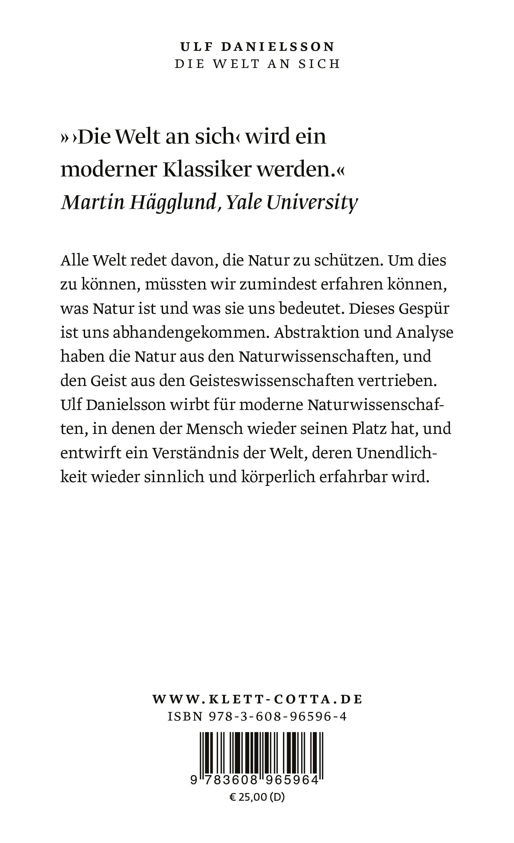 Rückseitencover Die Welt an sich