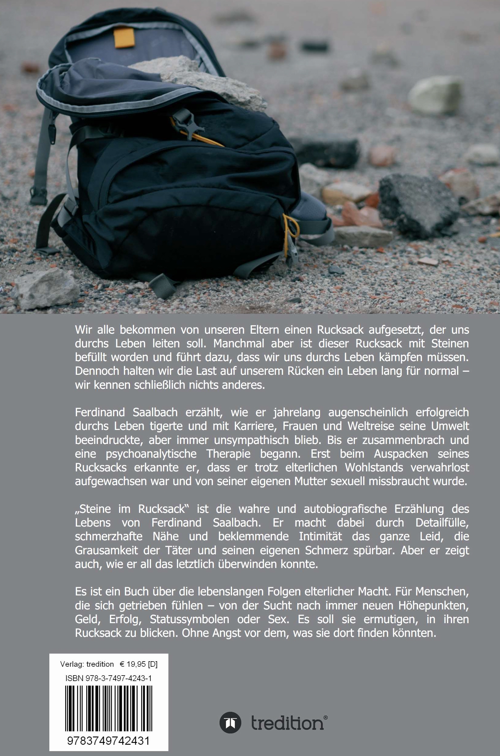 Rückseitencover Steine im Rucksack