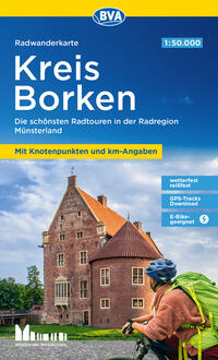 Vorderes Coverbild Radwanderkarte BVA Kreis Borken mit Knotenpunkten und km-Angaben, 1:50.000, reiß- und wetterfest, GPS-Tracks Download, E-Bike-geeignet