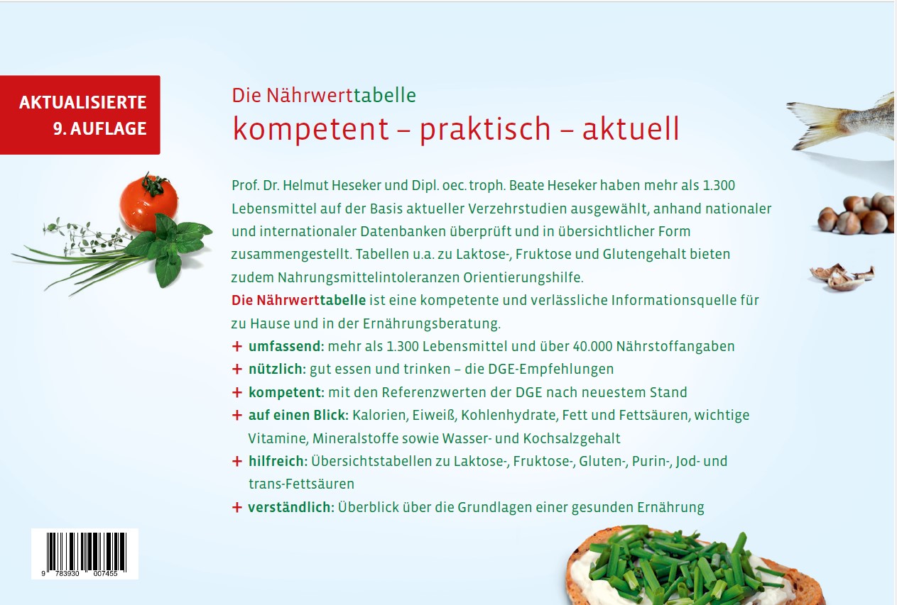 Rückseitencover Die Nährwerttabelle