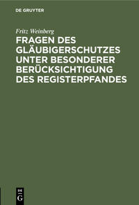 Vorderes Coverbild Fragen des Gläubigerschutzes unter besonderer Berücksichtigung des Registerpfandes