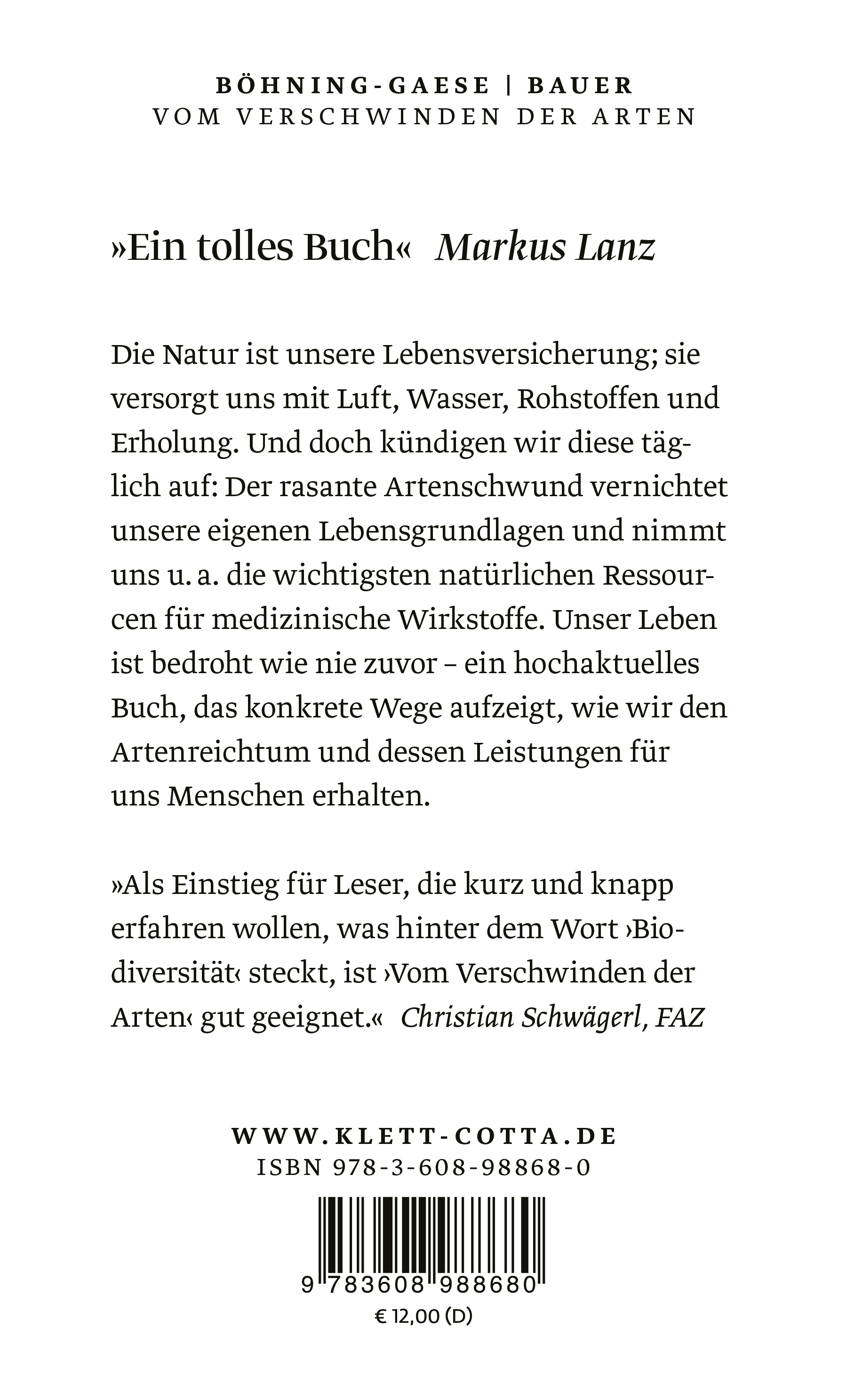 Rückseitencover Vom Verschwinden der Arten