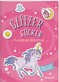 Vorderes Coverbild Glitzer-Sticker Malbuch. Funkelnde Einhörner