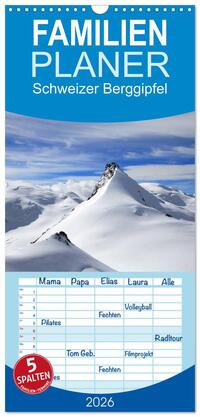Vorderes Coverbild Familienplaner 2026 - Schweizer Berggipfel mit 5 Spalten (Wandkalender, 21 x 45 cm) CALVENDO