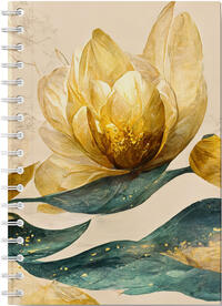 Vorderes Coverbild Eleganz der Natur - Premium Spiral-Notizbuch A5 Soft-Touch liniert, verzaubert durch goldenen Blütencharme