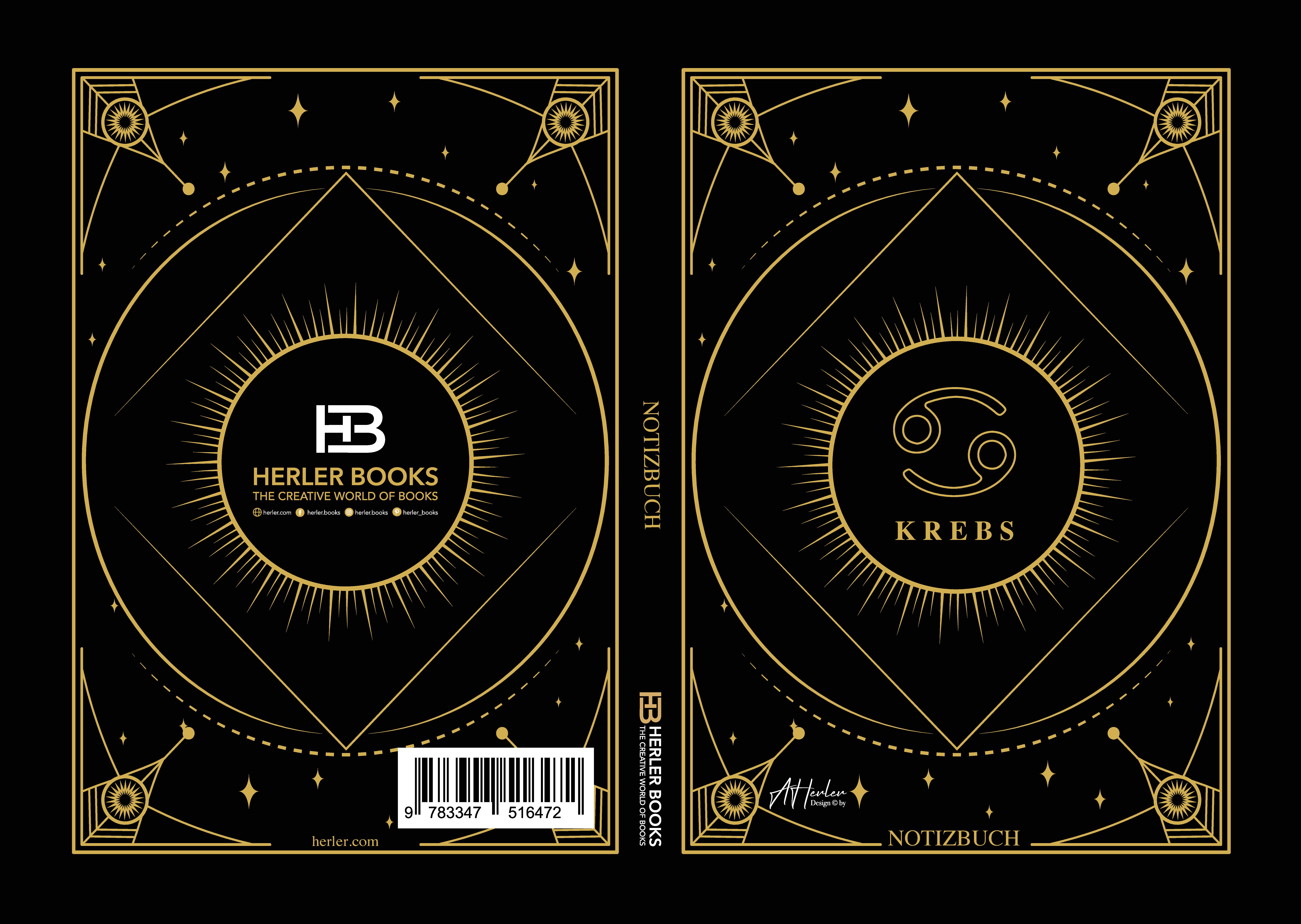 Gesamtes Coverbild Edles Notizbuch Sternzeichen Krebs | Designed by Alfred Herler