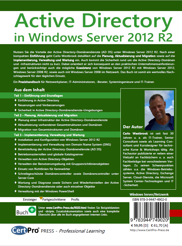 Rückseitencover Active Directory in Windows Server 2012 R2