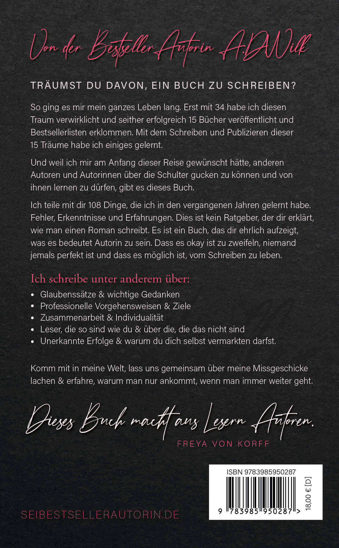 Rückseitencover 108 Dinge, die ich vor dem Schreiben meines ersten Buches gern gewusst hätte.
