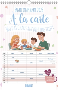 Vorderes Coverbild Familienplaner à la Carte - Wo das Chaos auf die Liebe trifft - 5 Spaltemilienkalender 26x49 cm - mit Ferienterminen - Stundenplänen - Wandkalender - Wandplaner
