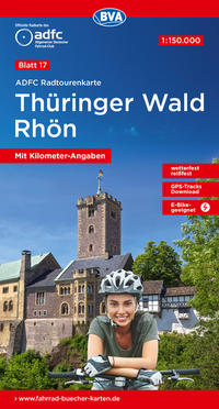 Vorderes Coverbild ADFC-Radtourenkarte 17 Thüringer Wald Rhön 1:150.000, reiß- und wetterfest, E-Bike geeignet, GPS-Tracks Download, mit Bett+Bike Symbolen, mit Kilometer-Angaben