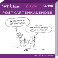 Vorderes Coverbild Hauck & Bauer Postkartenkalender 2024: Cartoons zum Aufstellen und Verschicken