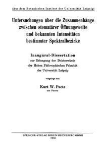 Vorderes Coverbild Untersuchungen über die Zusammenhänge zwischen stomatärer Öffnungsweite und bekannten Intensitäten bestimmter Spektralbezirke