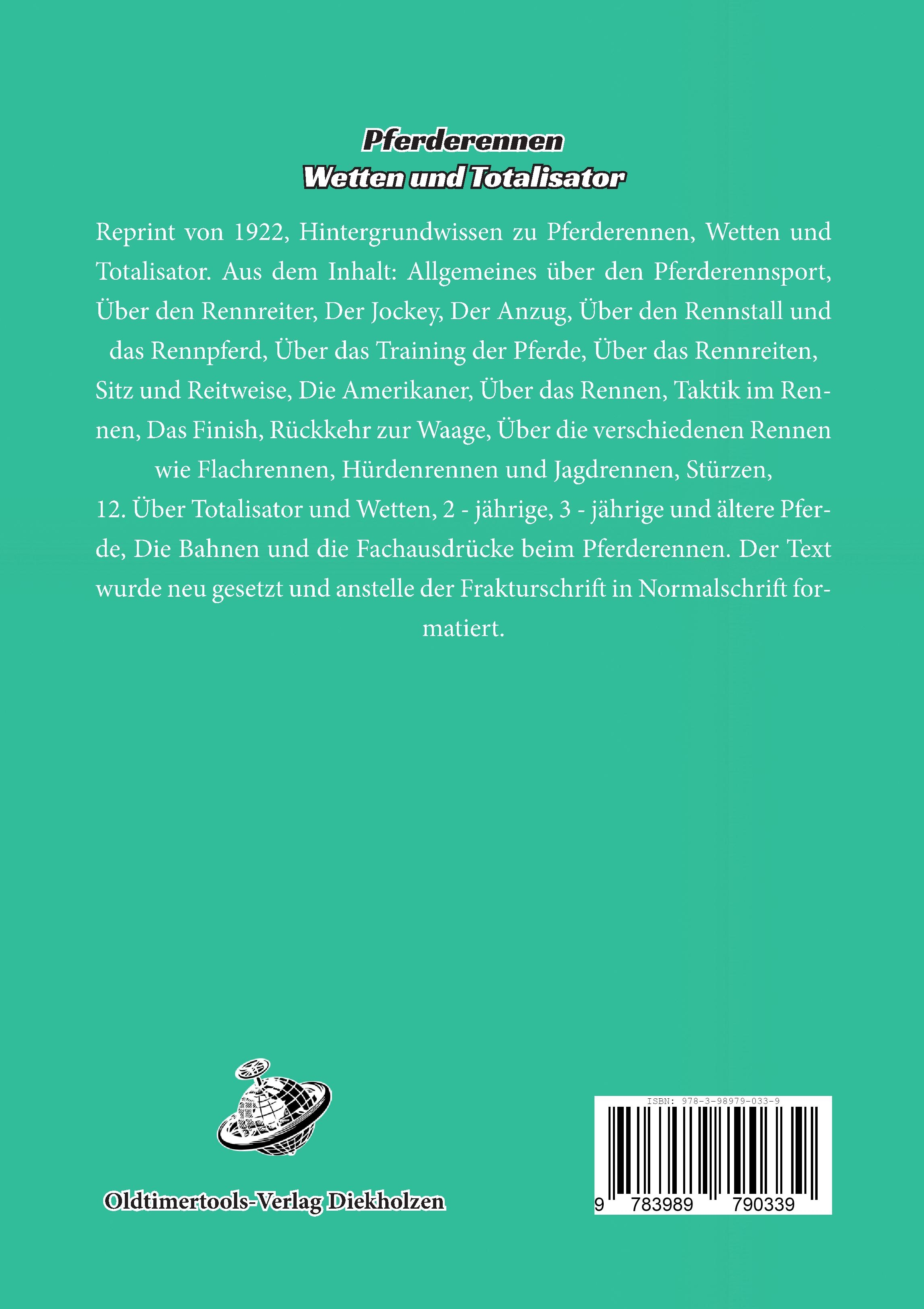 Rückseitencover Pferderennen Wetten und Totalisator