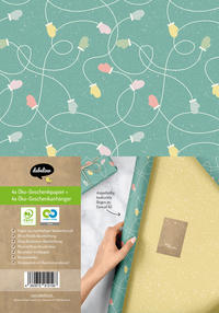 Vorderes Coverbild Geschenkpapier Set Weihnachten: Handschuhe (grün, gelb) für Kinder und Erwachsene