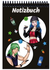 Vorderes Coverbild A 5 Notizblock Manga Quinn und Enora, schwarz, kariert