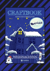 Vorderes Coverbild CRAFTBOOK - 100 AUSMALMOTIVE - LUSTIGE GESCHICHTEN - WEIHNACHTSMANN BASTELANLEITUNG - SPANNENDE RÄTSEL & AUFGABEN