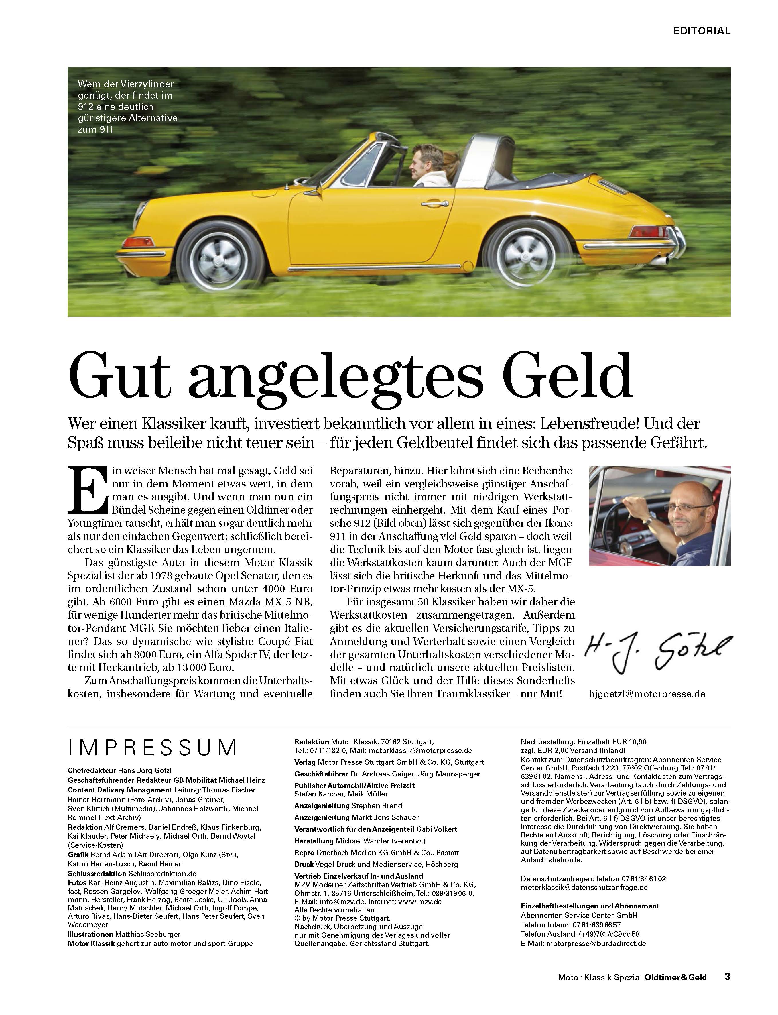 Beispielinhalt (Bild) Motor Klassik Spezial - Oldtimer & Geld