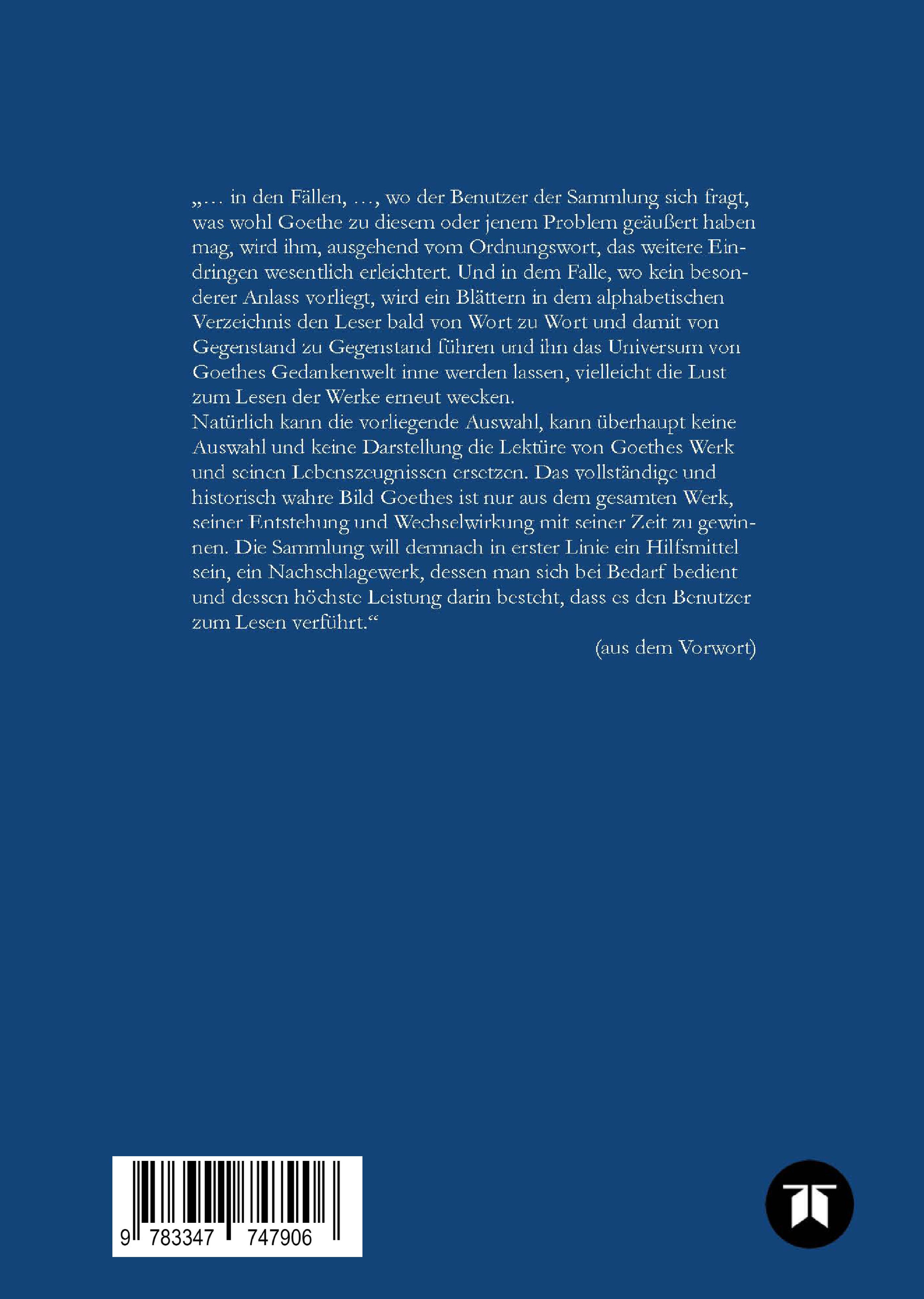 Rückseitencover Goethe. Gedanken und Aussprüche
