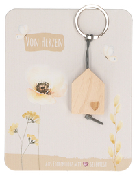 Vorderes Coverbild Butzon & Bercker Holz-Schlüsselanhänger Von Herzen 10,5 x 3 cm – aus unbehandeltem Eichenholz mit Herz-Lasergravur, graues Lederband, Lieferung auf Backcard mit inspirierendem Spruch