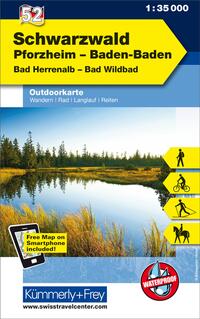 Vorderes Coverbild Kümmerly+Frey Outdoorkarte Deutschland 52 Schwarzwald, Pforzheim, Baden-Baden 1:35.000
