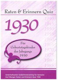 Vorderes Coverbild Raten und Erinnern Quiz 1930