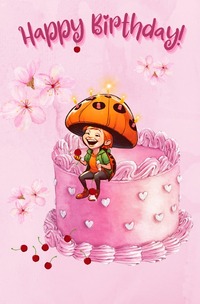 Vorderes Coverbild Geburtstags Glückspilze / Happy Rosa Geburtstag