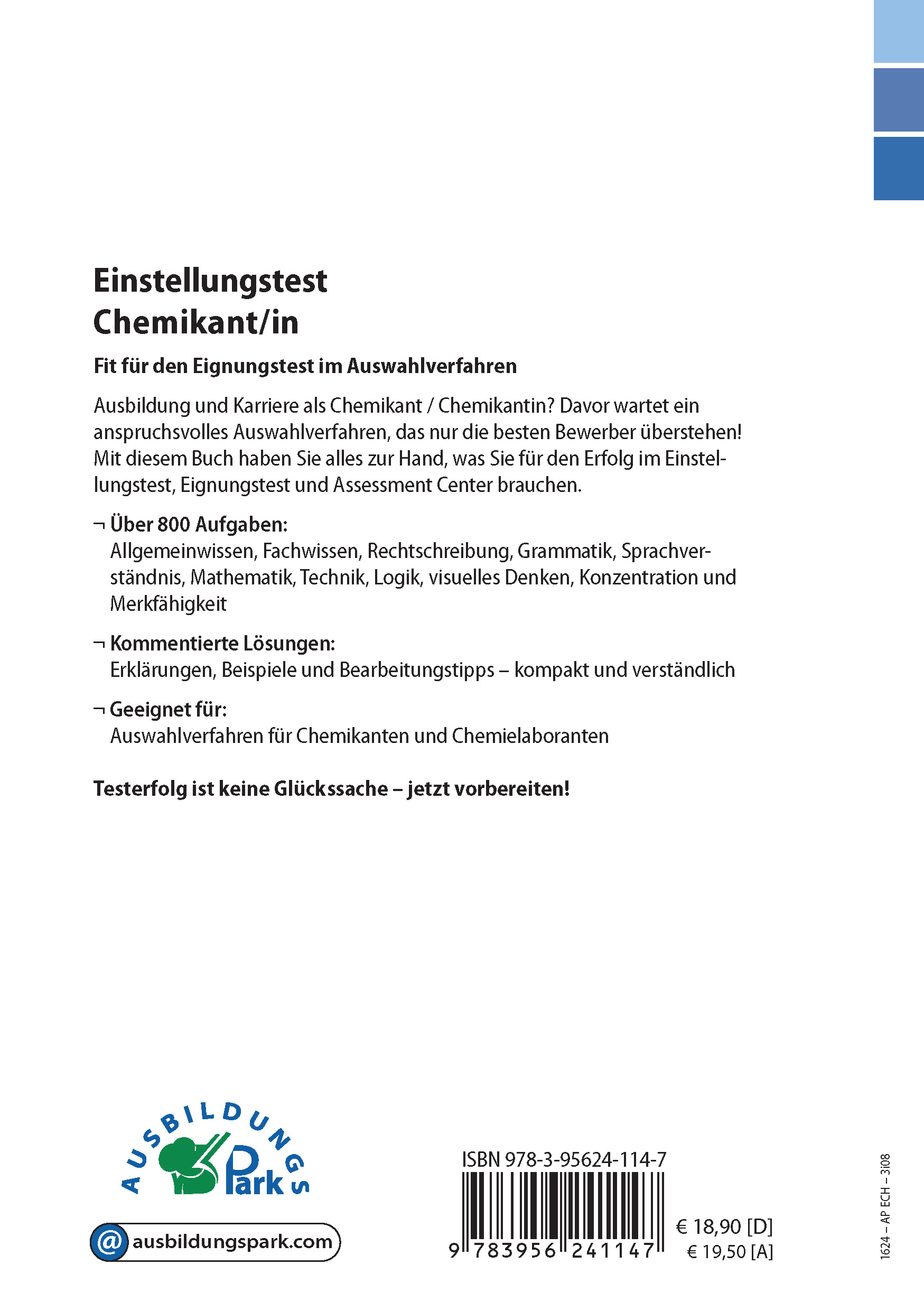 Rückseitencover Einstellungstest Chemikant / Chemikantin