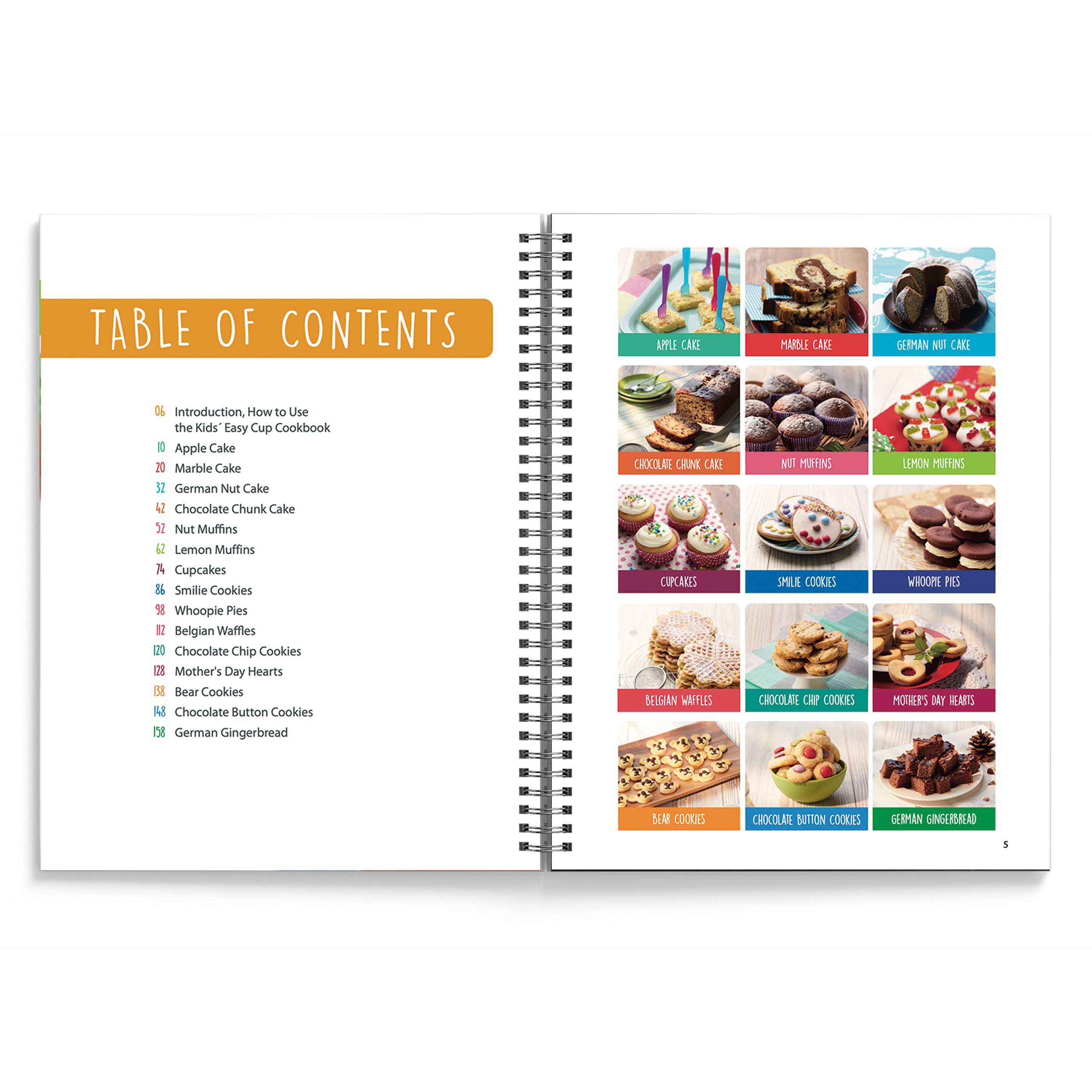 Beispielinhalt (Bild) Kids Easy Cup Cookbook: Baking with Kids (Part 1), Baking box set incl. 5 colorful measuring cups