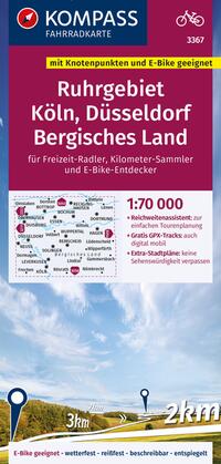 Vorderes Coverbild KOMPASS Fahrradkarte 3367 Ruhrgebiet, Köln, Düsseldorf, Bergisches Land mit Knotenpunkten 1:70.000