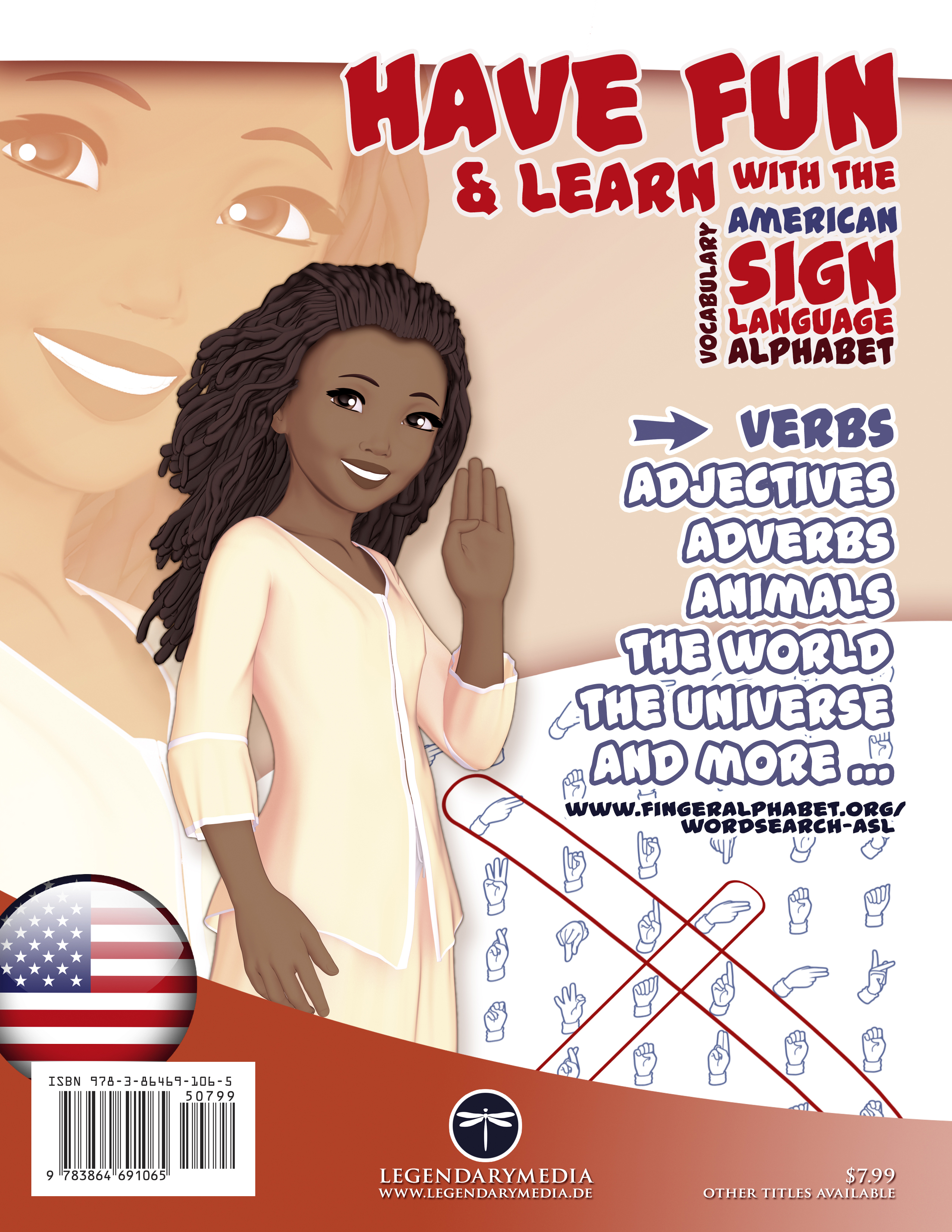 Rückseitencover 36 Word Search Puzzles With The American Sign Language Alphabet – Verbs