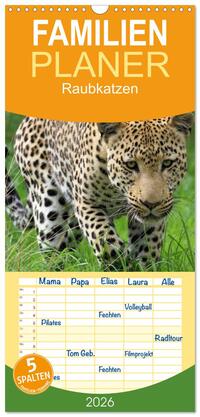 Vorderes Coverbild Familienplaner 2026 - Raubkatzen mit 5 Spalten (Wandkalender, 21 x 45 cm) CALVENDO