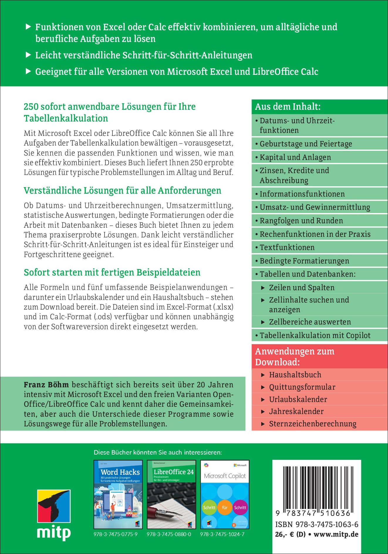 Rückseitencover Excel Hacks – Formeln und Funktionen