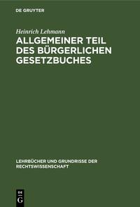 Vorderes Coverbild Allgemeiner Teil des Bürgerlichen Gesetzbuches