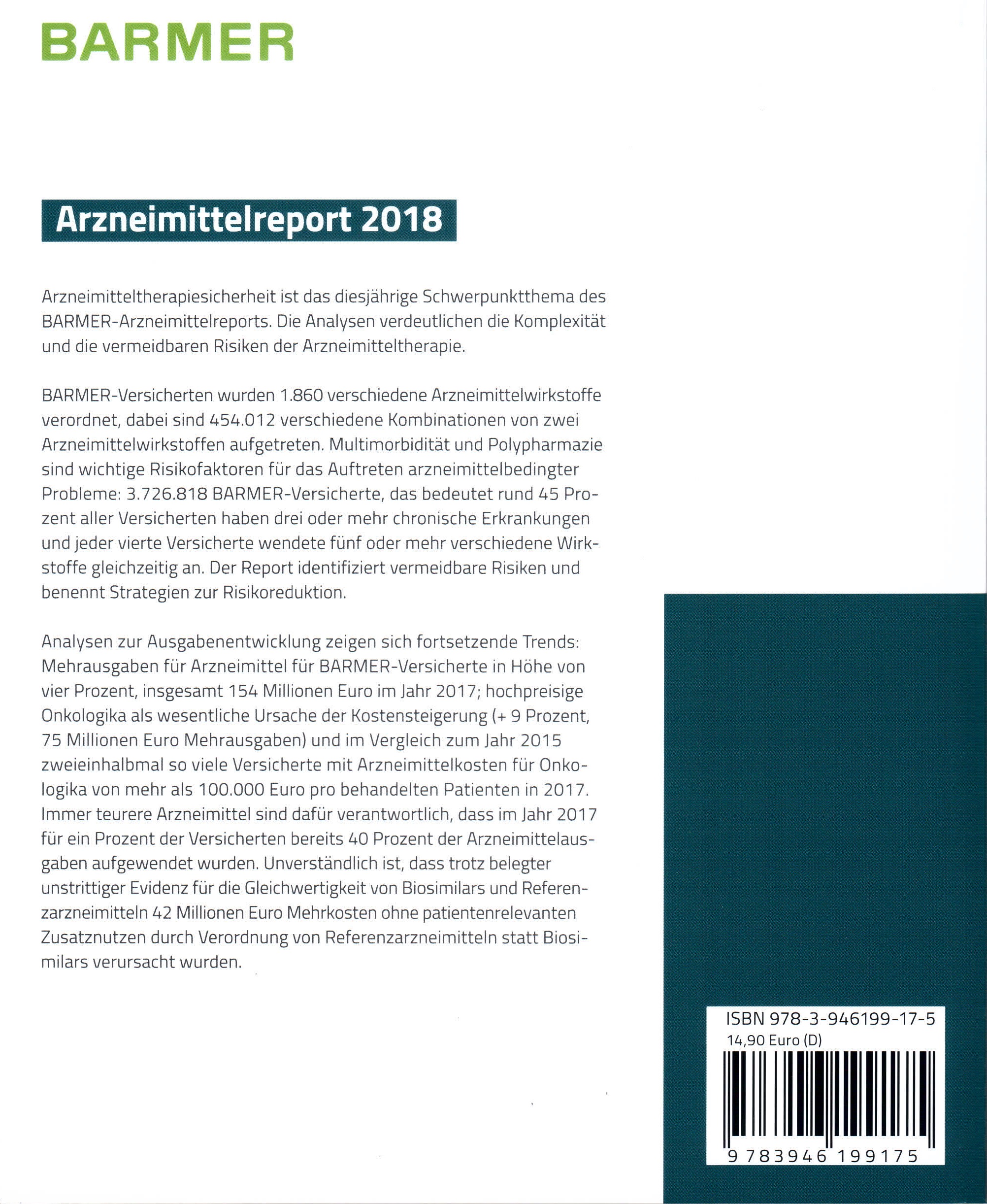 Rückseitencover BARMER Arzneimittelreport 2018