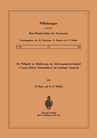 Vorderes Coverbild Ein Messgerät zur Bestimmung der Strömungsgeschwindigkeit in Kurzen Rohren ( Ionenzählern ) Bei Niedrigem Gasdruck