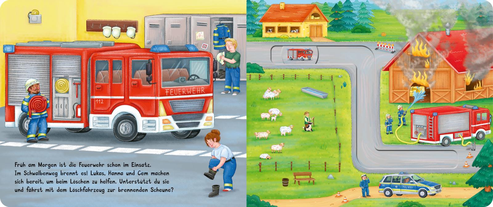 Beispielinhalt (Bild) Meine Schiebebahn-Pappe: Fahr mit bei der Feuerwehr