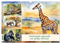 Vorderes Coverbild Zauberhafte Aquarelle von Afrikas Tierwelt (Wandkalender 2025 DIN A3 quer), CALVENDO Monatskalender