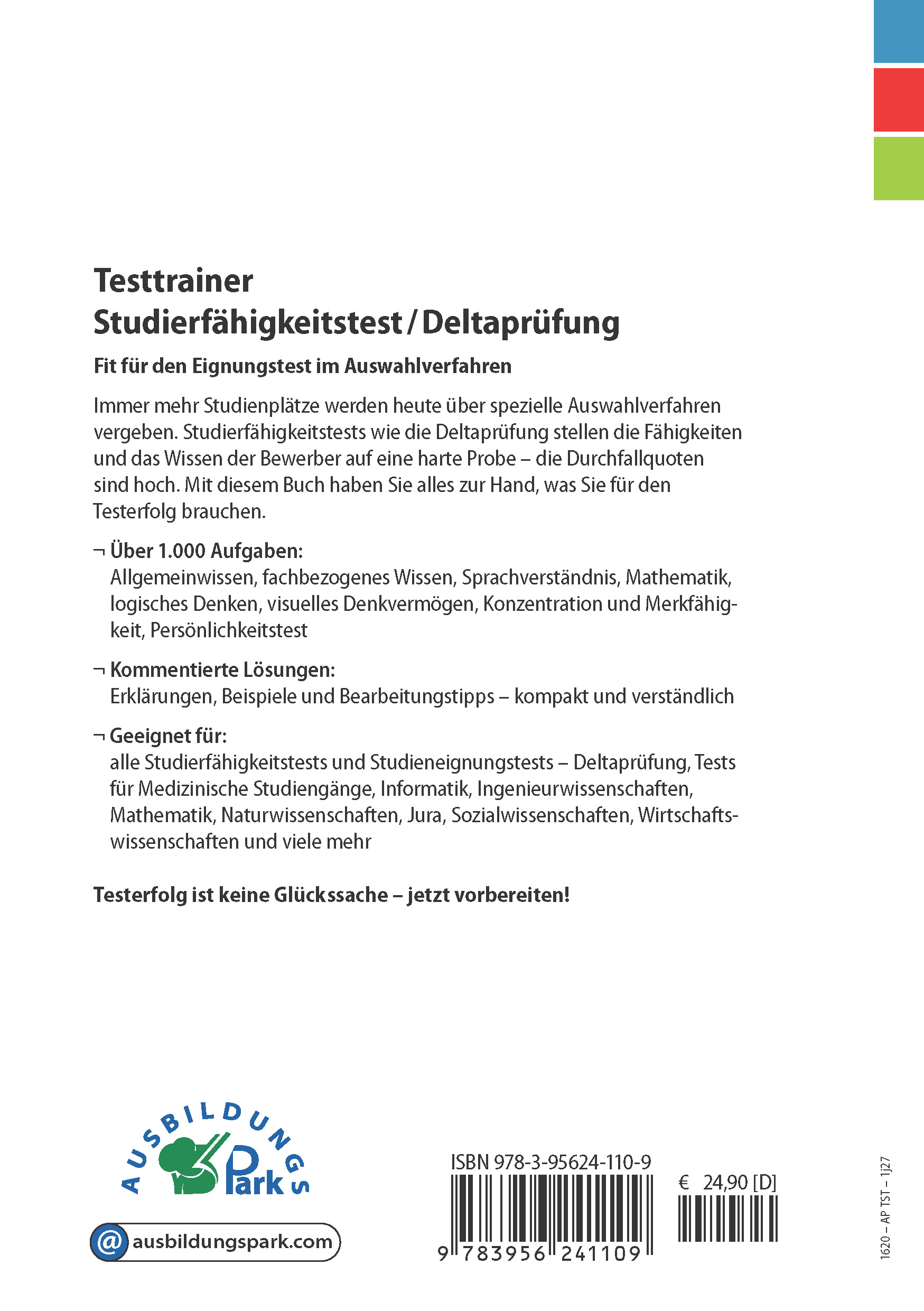 Rückseitencover Testtrainer Studierfähigkeitstest / Deltaprüfung